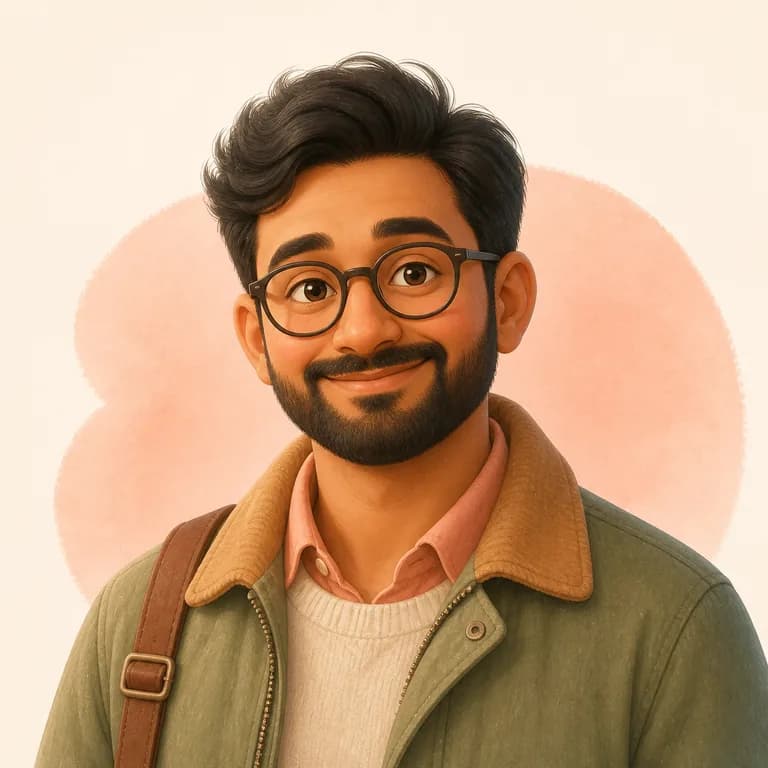 Fictional illustrated persona: Daniel, a busy son in a travel jacket.