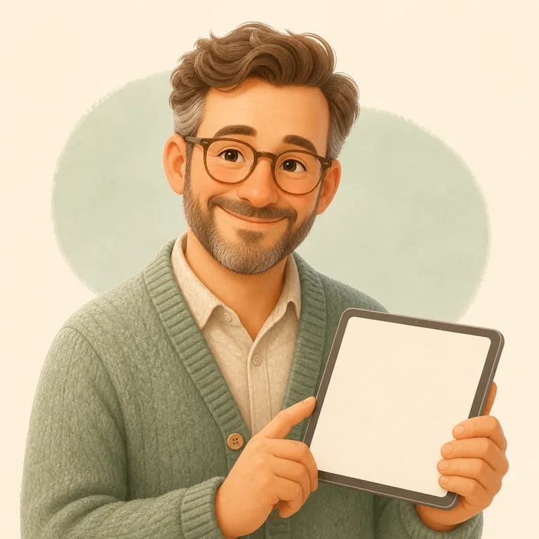 Fictional illustrated persona: Alex, a CTO with glasses and a tablet.