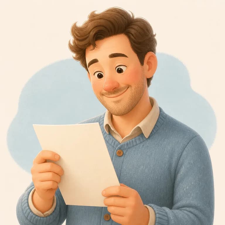 Fictional illustrated persona: Chris reviewing a blank checklist.
