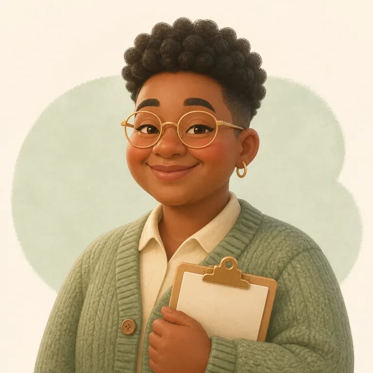 Fictional illustrated persona: Morgan, a People Operations lead with a clipboard.