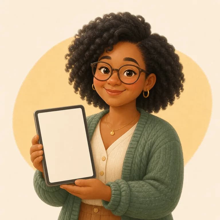 Illustration of Warmly team member: Amara Okafor holding a tablet.