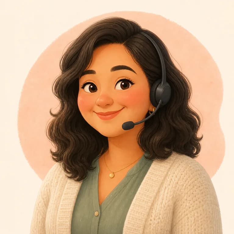 Illustration of Warmly team member: Elena García wearing a discreet headset.
