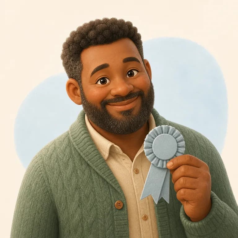 Illustration of Warmly team member: Marcus Reed holding a celebration ribbon.