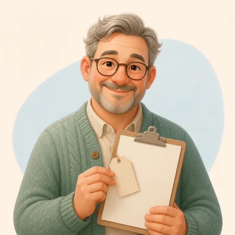 Illustration of Warmly team member: Noah Bennett with a clipboard and parcel tag.